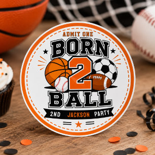 Born 2 Ball Sports Boy 2nd Birthday party Classic Round Sticker