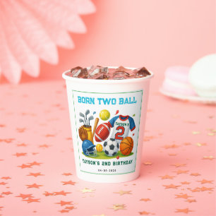 Born 2 Ball Sports Theme Boy’s 2nd Birthday Party Paper Cups