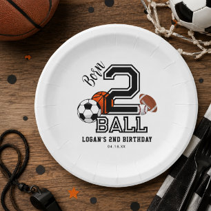 Born 2 Ball Sports Theme Boy’s 2nd Birthday Party Paper Plate