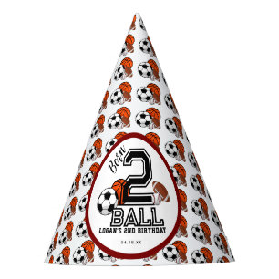 Born 2 Ball Sports Theme Boy’s 2nd Birthday Party Party Hat