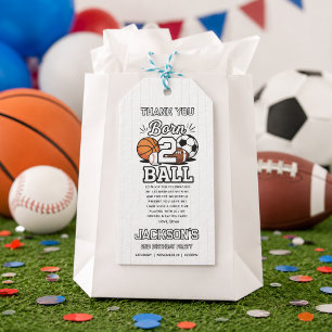 Born 2 Ball Sports Themed Boy 2nd Birthday Party Gift Tags