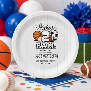 Born 2 Ball Sports Themed Boy 2nd Birthday Party Paper Plate