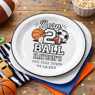 Born 2 Ball Sports Themed Boy 2nd Birthday Party Paper Plate
