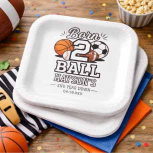 Born 2 Ball Sports Themed Boy 2nd Birthday Party Paper Plate