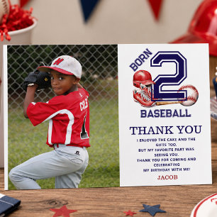 Born 2 Baseball Sports Theme Boy’s 2nd Birthday Thank You Card
