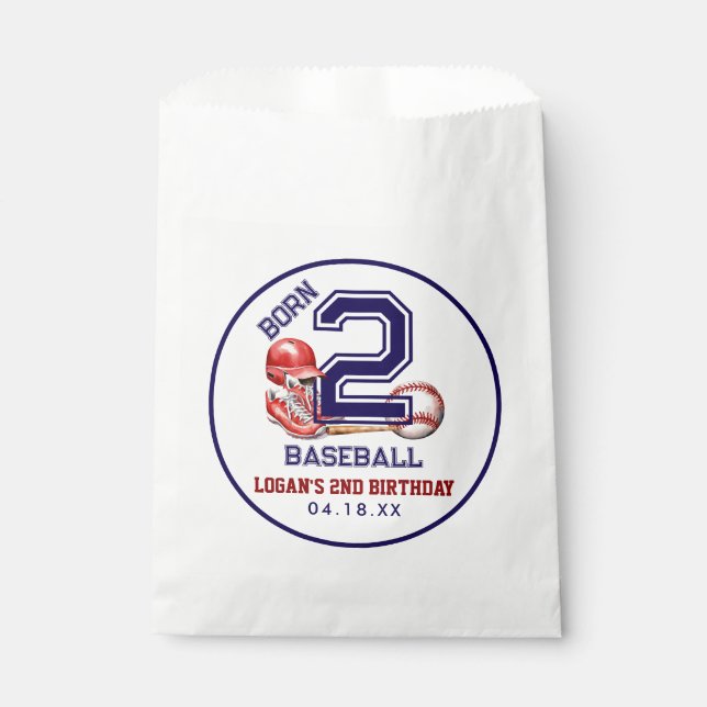 Born 2 Baseball | Sports Theme Boy's 2nd Birthday  Favour Bag (Front)