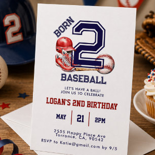 Born 2 Baseball Sports Theme Boy's 2nd Birthday Invitation