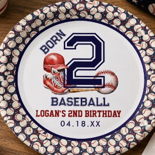 Born 2 Baseball Sports Theme Boy's 2nd Birthday Paper Plate
