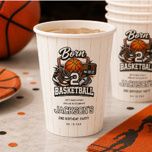 Born 2 Basketball Sports Themed 2nd Birthday Paper Cups