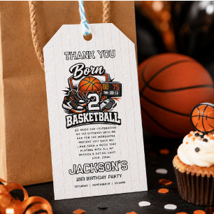 Born 2 Basketball Sports Themed Boy 2nd Birthday Gift Tags