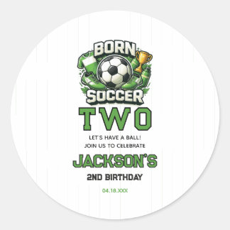 Born 2 Soccer Sports Themed Boy 2nd Birthday Party Classic Round Sticker