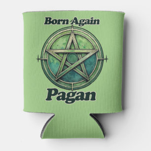 Born Again Pagan Pentacle Art Green Witch Paganism Can Cooler