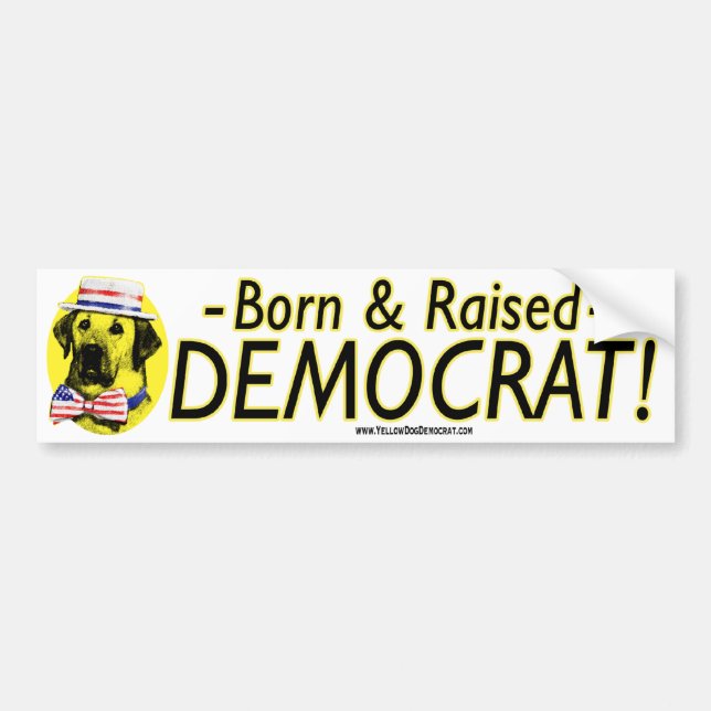Born And Raised Democrat - Yellow Dog Bumper Stick Sticker (Front)