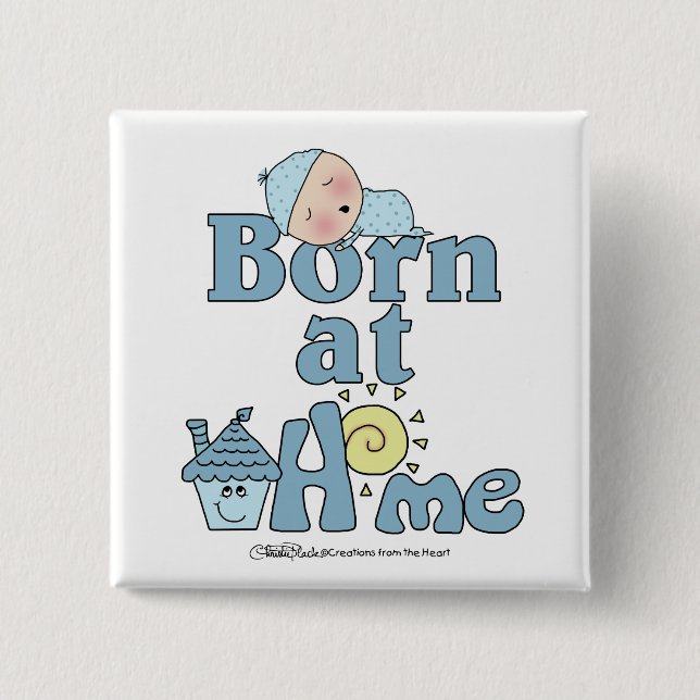 Born At Home-Sleeping Baby Boy 2 Inch Square Button (Front)