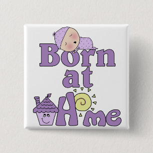 Born At Home-Sleeping Baby Girl 2 Inch Square Button