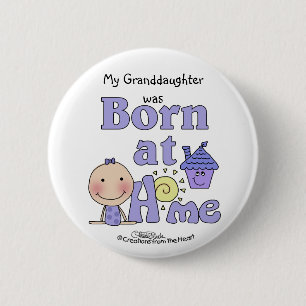 Born At Home-Stick Figure Girl in Purple 2 Inch Round Button