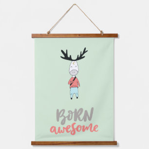 Born Awesome Modern Cartoon Deer   Hanging Tapestry