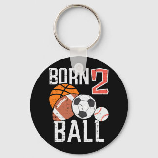 Born Basketball Football 2nd Birthday Toddler Boy Keychain