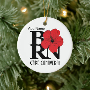 BORN Cape Canaveral Red Hibiscus Ceramic Ornament