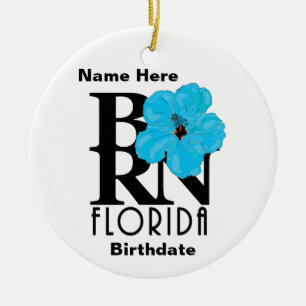 BORN Florida Blue Hibiscus Ceramic Ornament