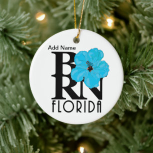 BORN Florida Blue Hibiscus Custom Ceramic Ornament