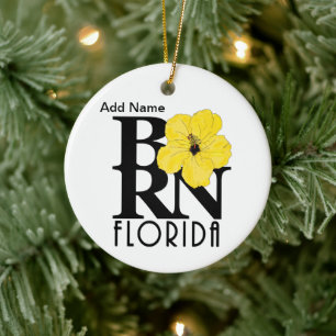 BORN Florida Yellow Hibiscus Custom Ceramic Ornament