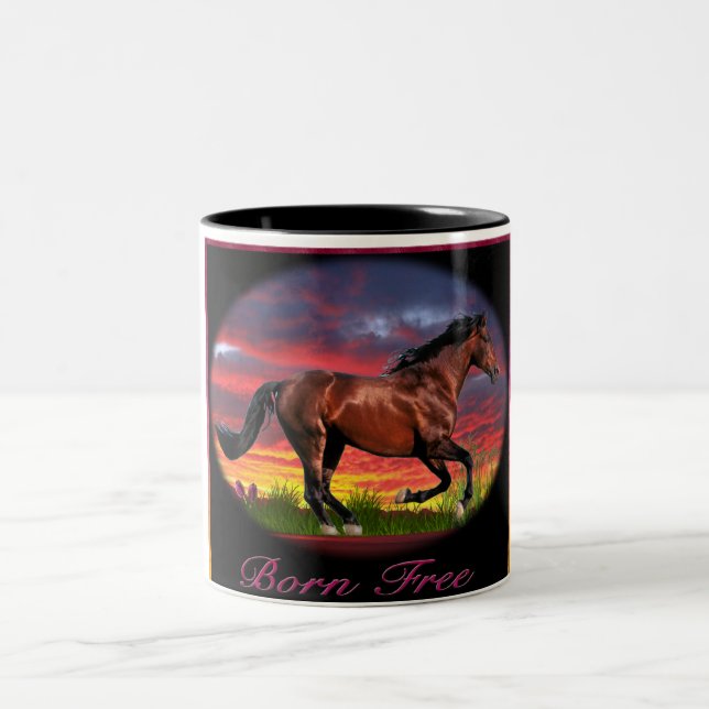 Born free horse art Two-Tone coffee mug (Center)