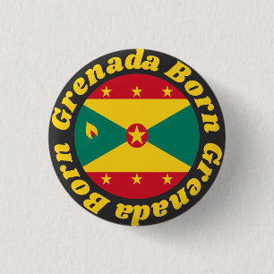 Born Grenada   Colourful Grenadian Flag Yellow Tex 1 Inch Round Button