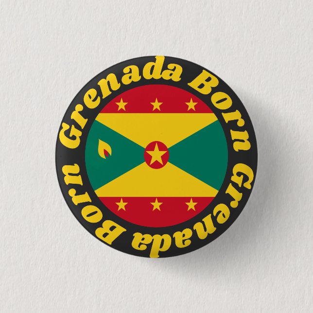 Born Grenada | Colourful Grenadian Flag Yellow Tex 1 Inch Round Button (Front)