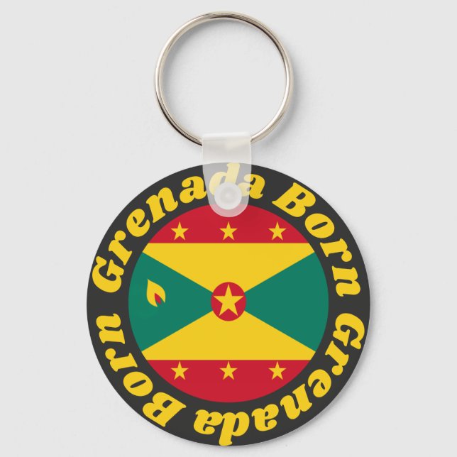 Born Grenada | Cute Grenada Flag with Yellow Text Keychain (Front)