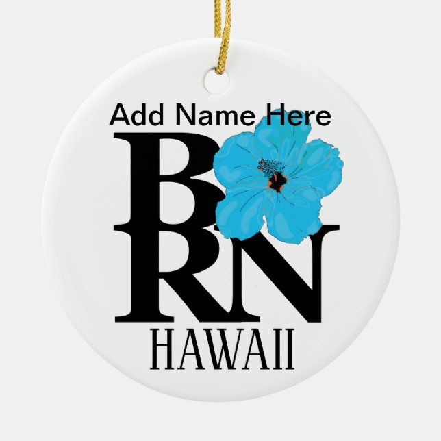 BORN Hawaii Blue Hibiscus Ceramic Ornament (Front)