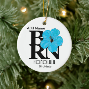 BORN Honolulu Blue Hibiscus Ceramic Ornament