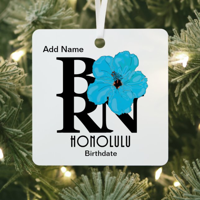 BORN Honolulu Blue Hibiscus  Metal Ornament (Insitu)