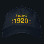 Born in 1920 or Any Year 90th Birthday V07 NAVY Embroidered Hat<br><div class="desc">Born in 1920 or Any Year 90th Birthday V07 NAVY BLUE Hat GOLD Embroidery with STARS Fun birthday hat that you can personalize with a sentiment, name, and year. All text is customizable, so also suitable for a 90 91 92 93 94 95 96 97 98 99 or any other...</div>