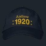 Born in 1920 or Any Year 90th Birthday V07 NAVY Embroidered Hat<br><div class="desc">Born in 1920 or Any Year 90th Birthday V07 NAVY BLUE Hat GOLD Embroidery with STARS Fun birthday hat that you can personalize with a sentiment, name, and year. All text is customizable, so also suitable for a 90 91 92 93 94 95 96 97 98 99 or any other...</div>