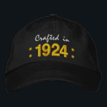 Born in 1924 or Any Year 90th Birthday V02 BLACK Embroidered Hat<br><div class="desc">Born in 1954 or Any Year 60th Birthday V02 BLACK Hat WHITE and GOLD Embroidery with STARS Fun birthday hat that you can personalize with a sentiment, name, and year. All text is customizable, so also suitable for a 90 91 92 93 94 95 96 97 98 99 or any...</div>
