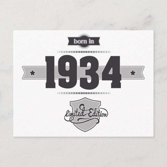 Born in 1934 (Dark&Lightgrey) Postcard (Front)