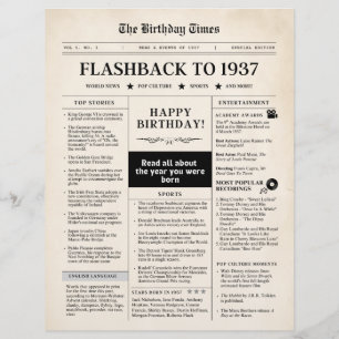 Born in 1937 Mock Newspaper sepia