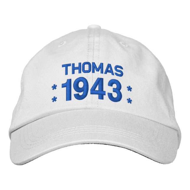 Born in 1943 or Any Year 75th Birthday W04B WHITE Embroidered Hat (Front)