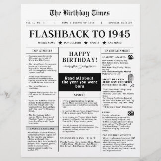 Born in 1945 Mock Newspaper black and white