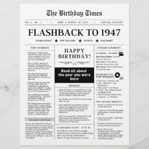 Born in 1947 Mock Newspaper Black and White