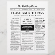 Born in 1955 Mock Newspaper black and white