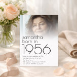 Born in 1956 Photo Overlay 70th Birthday Party Invitation<br><div class="desc">Born in 1956 photo Overlay 70th Birthday Party.  Simple elegance. Easily personalise the text to your own requirements and replace the sample picture with your own.</div>