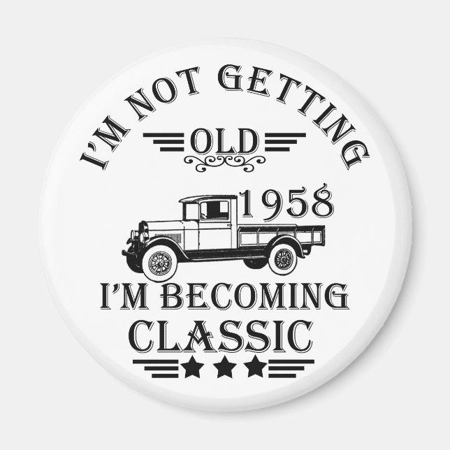 born in 1958 vintage birthday gift magnet (Front)