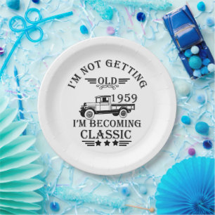 born in 1959 vintage birthday black paper plate