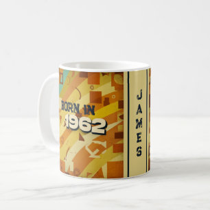 Born in 1962 Name Mug - 60s Retro Geometric Design