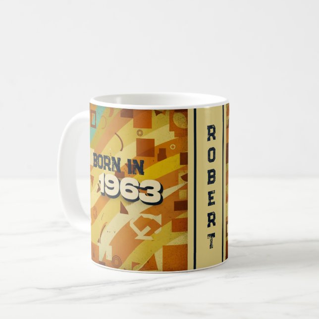Born in 1963 Name Mug - 60s Retro Geometric Design (Front Left)