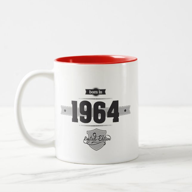 Born in 1964 (Dark&Lightgrey) Two-Tone Coffee Mug (Left)