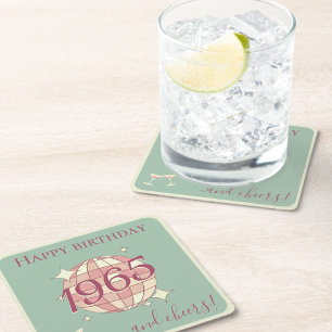 Born in 1965 60th birthday cocktail party square paper coaster