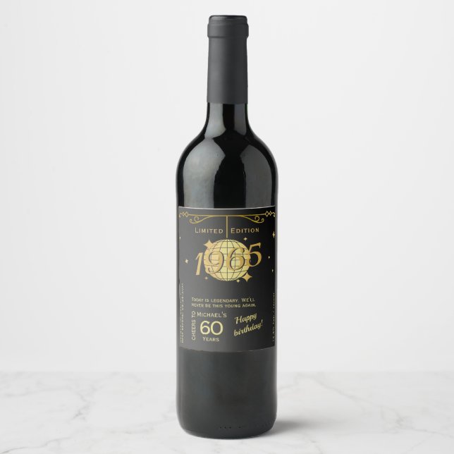 Born in 1965 60th birthday party wine label (Front)